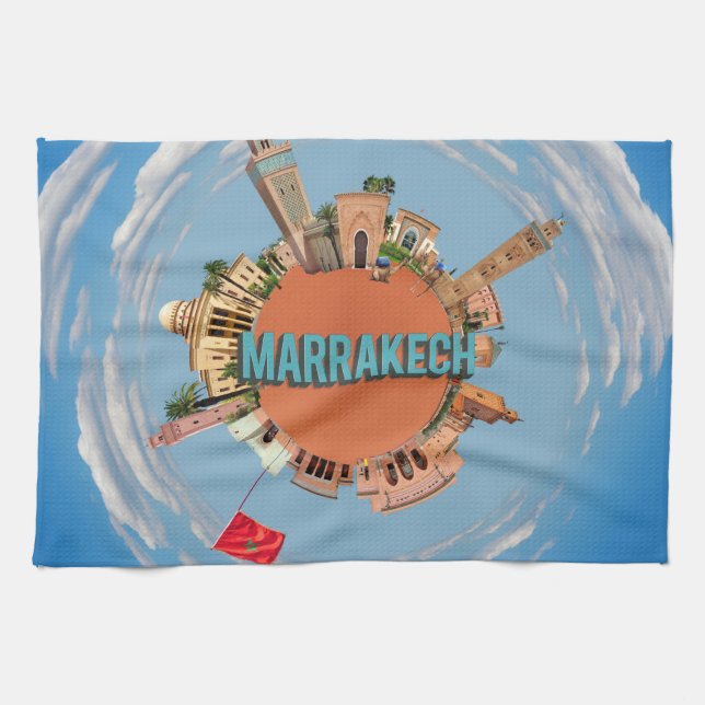 Marrakesch Stadt kleiner Planet Marokko Architektu Geschirrtuch (Horizontal)