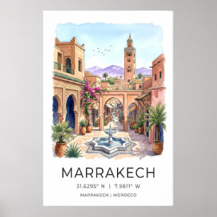 Marrakesch-Wandkunst-Druck Aquarell-Stadtansicht Poster