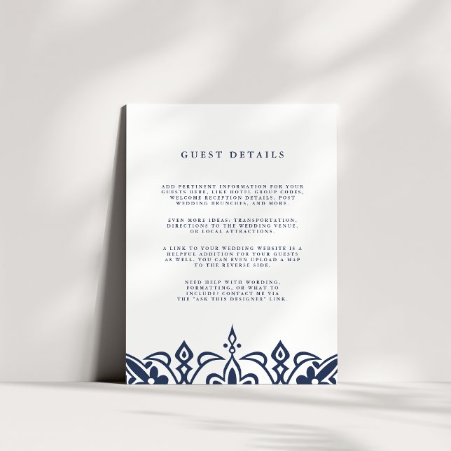 Marrakesch Wedding Guest Details Card | Marine Begleitkarte (Von Creator hochgeladen)