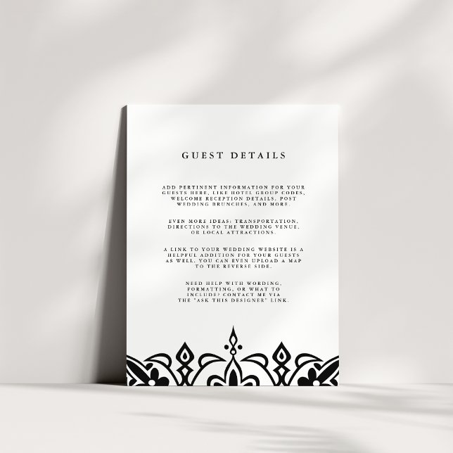 Marrakesch Wedding Guest Details Card | Schwarz Begleitkarte (Von Creator hochgeladen)