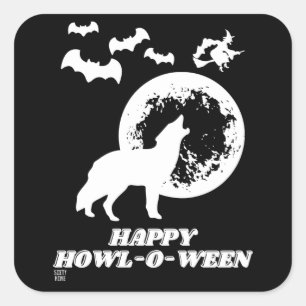 marrant autocollant carré "HAPPY HOWL-O-WEEN 2"