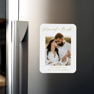 Married and Bright Gold Script Photo Magnet