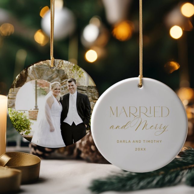 Married and Merry Gold Christmas  Keramik Ornament (Von Creator hochgeladen)