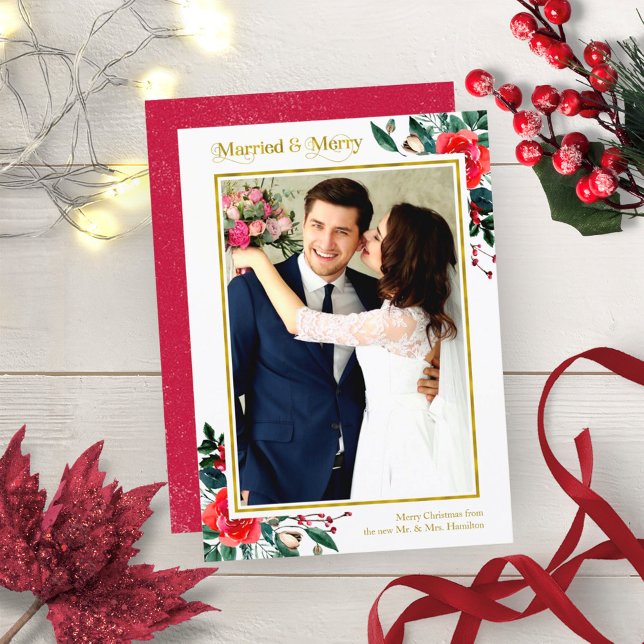 Married And Merry Holiday Christmas Foto Einladung (Von Creator hochgeladen)