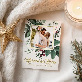 Married And Merry Holiday Christmas Foto Postkarte