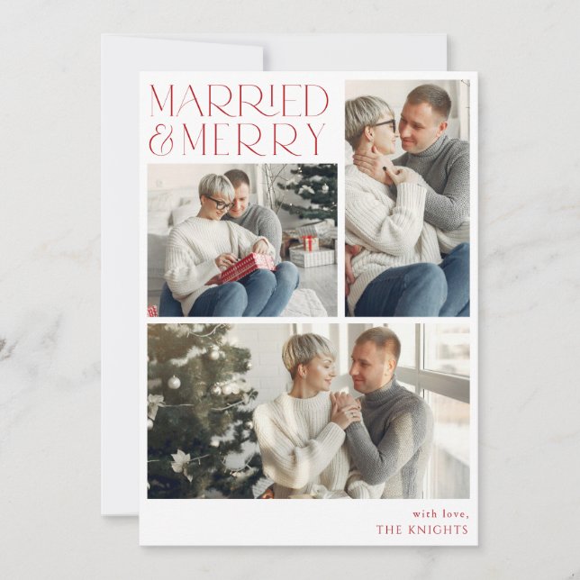 Married and Merry Photo Collage Feiertagskarte (Vorderseite)