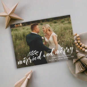 Married and Merry Script Wedding Foto von Christma Feiertagskarte