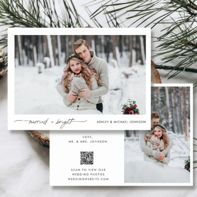 Married Bright Photo QR Code Mariage Faire-part (Easily personlize this holiday wedding announcement with your personal message, photos and deets)