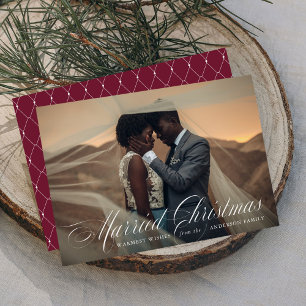 Married Christmas Burgundy Holiday Photo Card Feiertagskarte