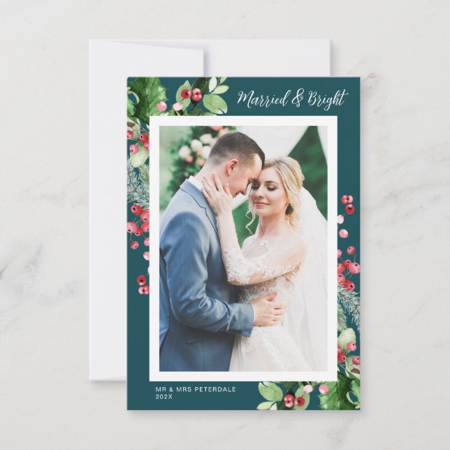 Married christmas photo wedding announcement dankeskarte (Vorderseite)