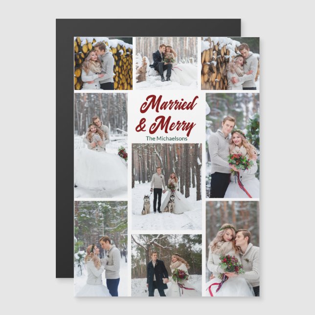 Married & Merry Christmas Photo Collage Magnet (Devant / Derrière)