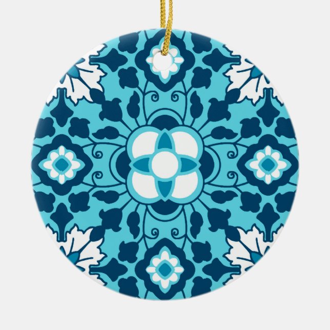 Marrokanischer Blumenstrauß, Indigo, Sky Blue und  Keramik Ornament (Vorne)