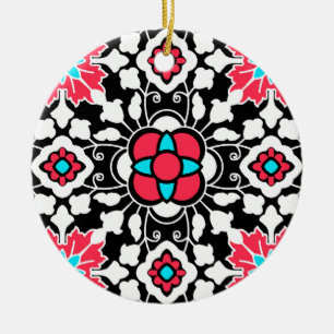 Marrokanischer Blumenstrauß, Schwarz, Weiß und Kor Keramik Ornament