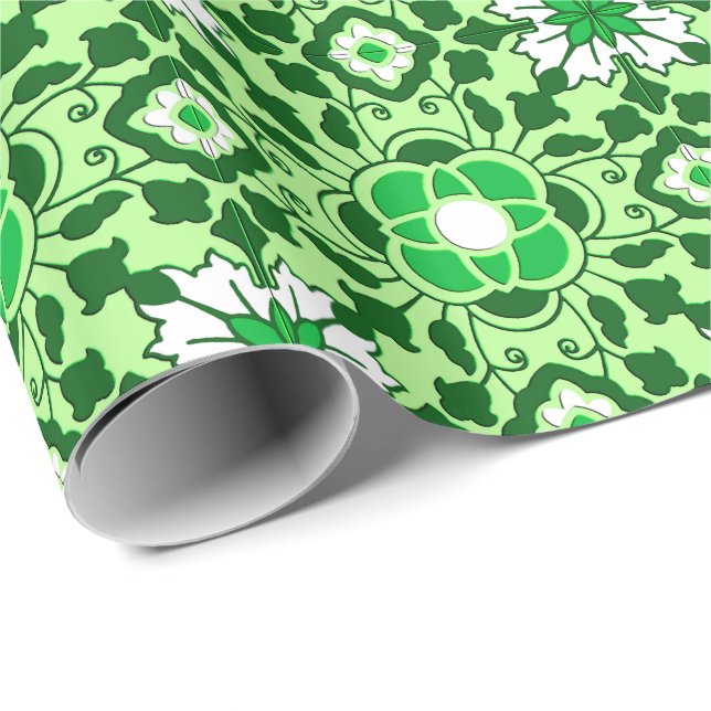 Marrokanischer Blumenstrauß, Smaragd und Limetteng Geschenkpapier (Rolleneckpunkt)