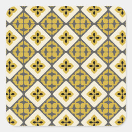 Marrokanisches Blumenmuster, gelb-schwarz Quadratischer Aufkleber