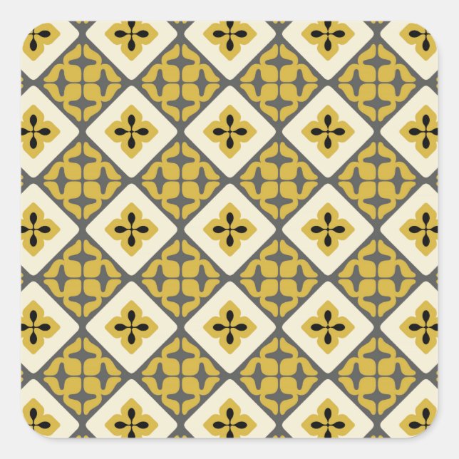Marrokanisches Blumenmuster, gelb-schwarz Quadratischer Aufkleber (Vorderseite)