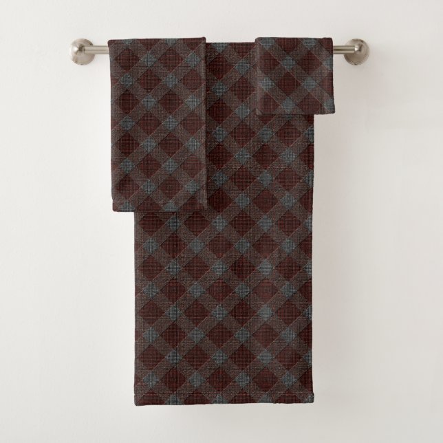 Marrom-Crostartan kariert mit leicht grauem Relief Badhandtuch Set (Insitu)