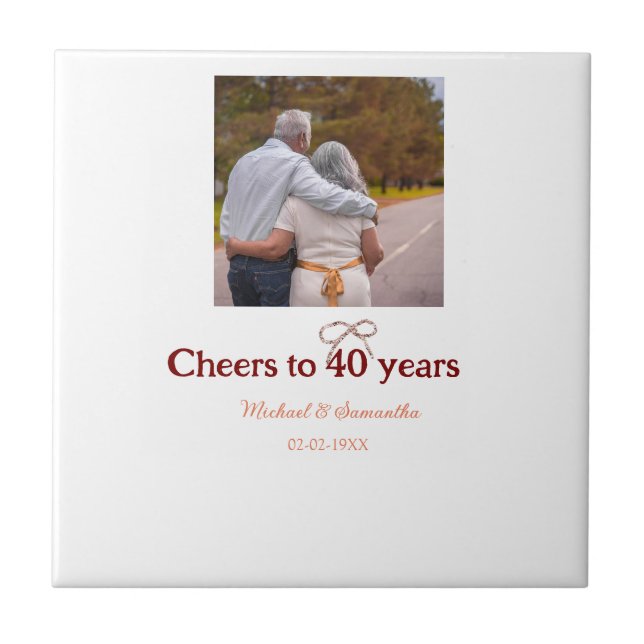 Marron Bogen jubelt zu 40-jähriger Hochzeit Fliese (Vorderseite)