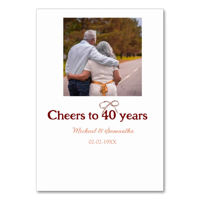 Marron Bogen jubelt zu 40-jähriger Hochzeit Tischnummer (Vorderseite)