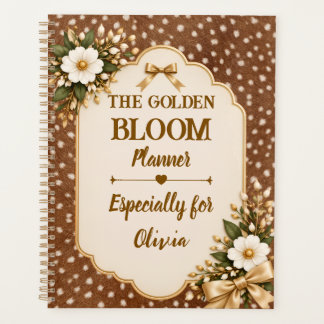 Marron Elégant Cuir Fleur Or Nom Personnalisé