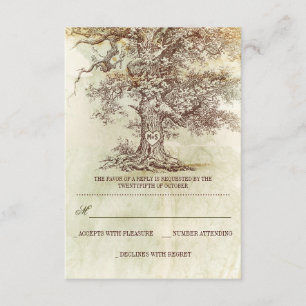 marron vieux arbre rustique mariage cartes RSVP