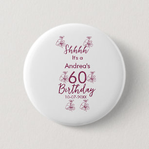 Marron white mauve shhh 60. Geburtstag Blumenname Button