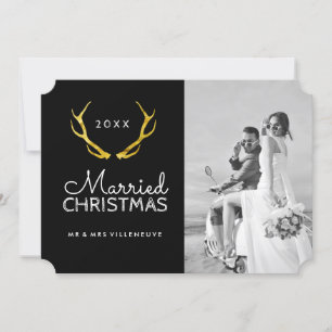 Marry Christmas Gold Antlers Cartes photos