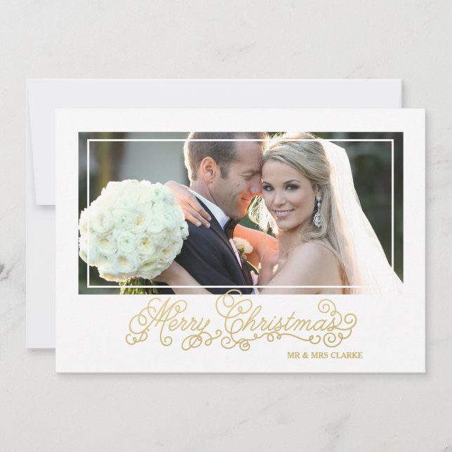 Marry Christmas Gold Script Carte photo de vacance (Devant)