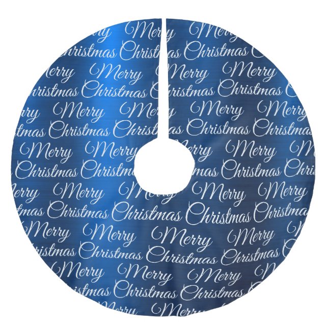 Marry Christmas White Snowflakes Navy Blue Polyester Weihnachtsbaumdecke (Vorderseite)