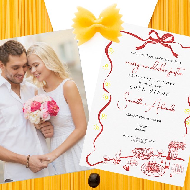 Marry Me Chicken Pasta R Wedding Probe Dinner Einladung (Marry Me Chicken Pasta Red Couple Engagement Italian Wedding Rehearsal Dinner Brunch Invitation )