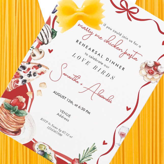 Marry Me Chicken Pasta Wedding Rehearsal Dinner Einladung (Marry Me Chicken Pasta Foodie Couple Engagement Italian Wedding Rehearsal Dinner Brunch Invitation )