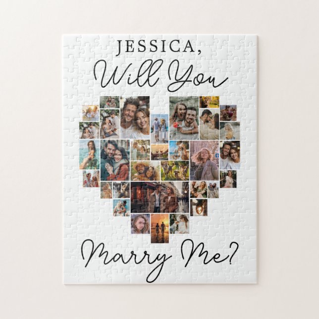 Marry Me Heart Couple Foto Collage Modernes Skript (Vertikal)