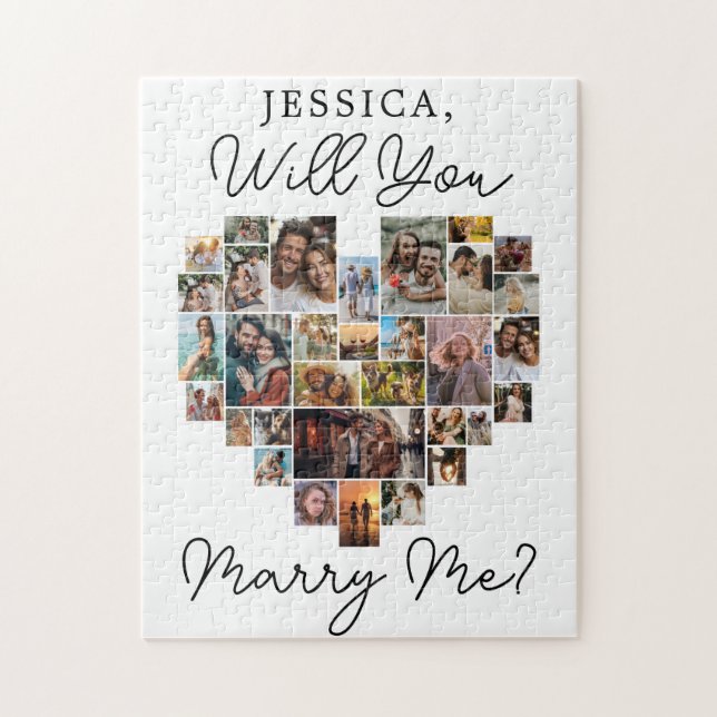 Marry Me Heart Couple Foto Collage Modernes Skript (Vertikal)