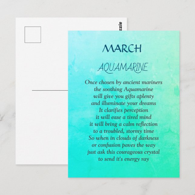 Mars Birthstone Aquamarine design Carte postale (Devant / Derrière)