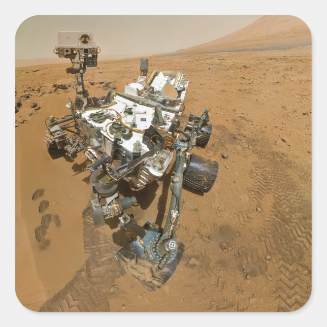 Mars: Neugier bei Rocknest Quadratischer Aufkleber (Vorderseite)