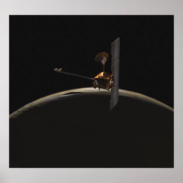 Mars Odyssey Raumsonde über Marmorsonnenaufgang Poster (Vorne)