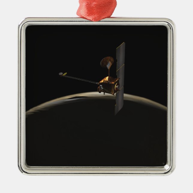 Mars Odyssey Raumsonde über Marmorsonnenaufgang Silbernes Ornament (Vorne)