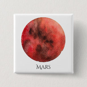 Mars-Planetwatercolor-Quadrat-Knopf Button