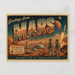 Mars Retro Sci-Fi Postkarte | Vintage roter Planet