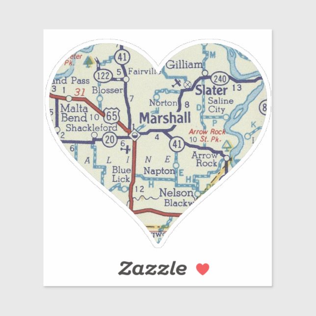 Marsahall MO Retro Map Aufkleber (Blatt)