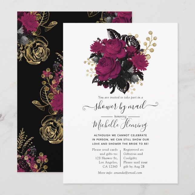 Marsala and Gold Floral Shows by Mail Einladung (Vorne/Hinten)