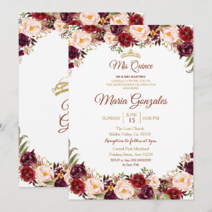 Marsala Aquarelle Quinceanera Invitation