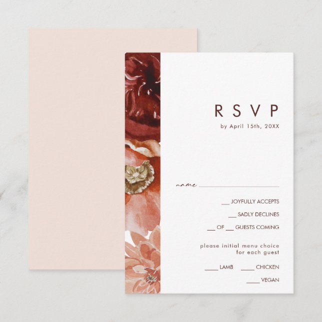 Marsala Automne Floral Blush Menu Choix Carte RSVP (Devant / Derrière)