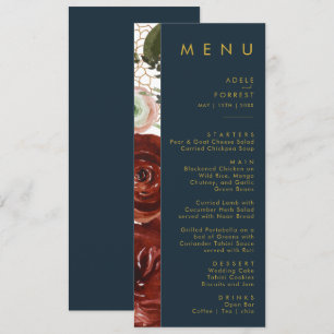 Marsala Autumn Floral   Abendmenü für Hochzeiten Menükarte