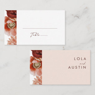 Marsala Autumn Floral Blush Flat Wedding Platzkarte