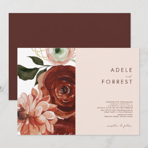Marsala Autumn Floral   Blush Horizontal Wedding I Einladung