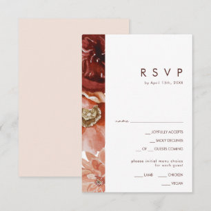 Marsala Autumn Floral Blush Menü Auswahl RSVP Kart Karte
