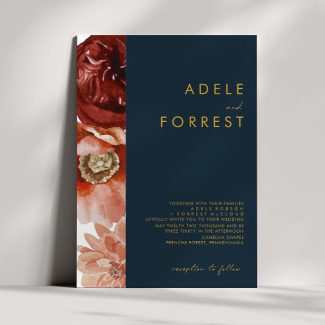 Marsala Autumn Floral | Einladung der Marine zur H (Von Creator hochgeladen)