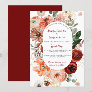 Marsala Autumn Floral Frame Wedding Einladung