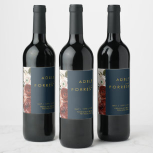 Marsala Autumn Floral   Gütesiegel für Hochzeitswe Weinetikett